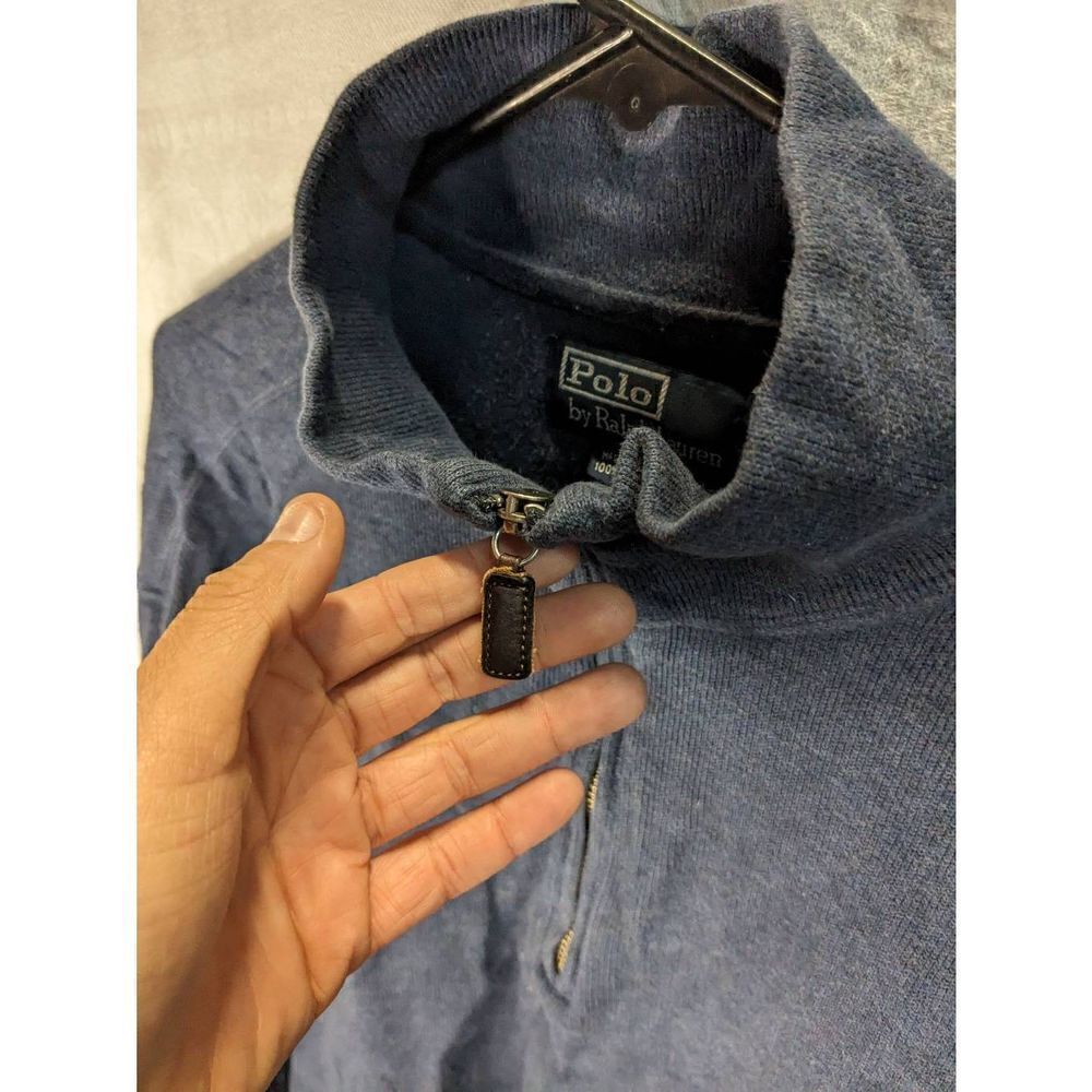 Polo by Ralph Lauren Quarter Zip 100% Cotton Pullover Sweater Navy L Large Mens - Picture 3 of 7